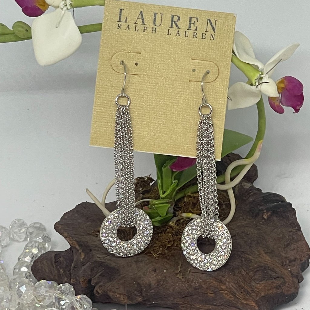 Bnwt Lauren By Ralph Lauren Silver Tone Crystal Pave Circle Chandelier Earrings 21$